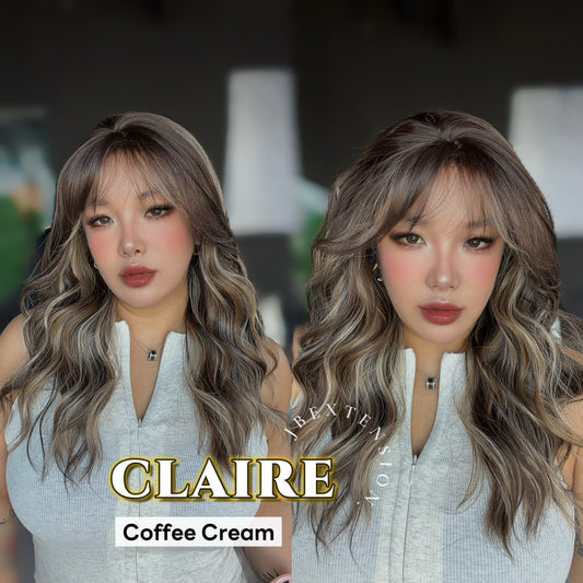 JBEXTENSION 22 Inches Scalpiana Coffee Cream 3.5X4 Hard Silky Top Natural Scalp Effect Women Wig with Bangs CLAIRE SILKY TOP - COFFEE CREAM