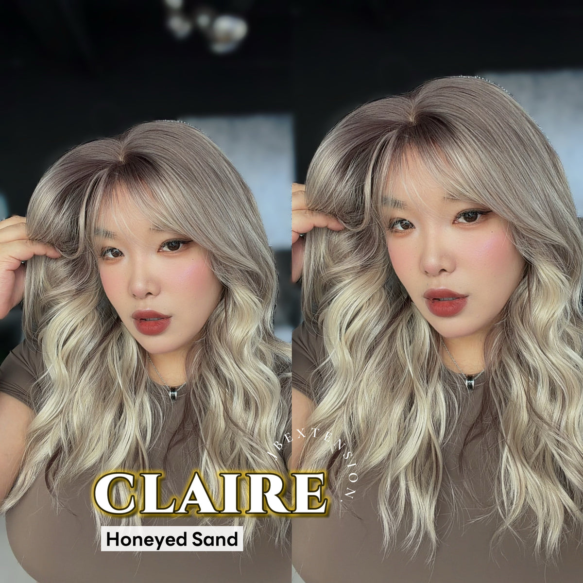 JBEXTENSION 22 Inches Scalpiana Honeyed Sand 3.5X4 Hard Silky Top Natural Scalp Effect Women Wig with Bangs CLAIRE SILKY TOP - HONEYED SAND