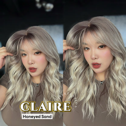 JBEXTENSION 22 Inches Scalpiana Honeyed Sand 3.5X4 Hard Silky Top Natural Scalp Effect Women Wig with Bangs CLAIRE SILKY TOP - HONEYED SAND