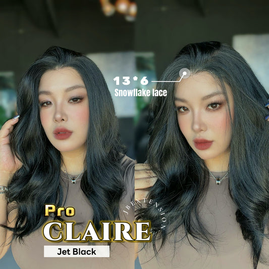 JBEXTENSION 22 Inches Jet Black Curly Pre-Cut 13X6 Free Part Snowflake Lace Frontlace Glueless Wig CLAIRE PRO - JET BLACK【BENDY EAR TABS】