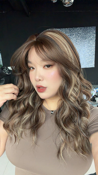 JBEXTENSION 22 Inches Scalpiana Sun-Kissed Brown 3.5X4 Hard Silky Top Natural Scalp Effect Women Wig with Bangs CLAIRE SILKY TOP - SUN KISSED BROWN