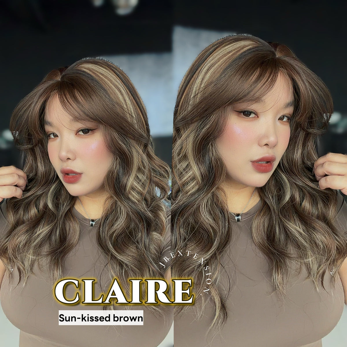 JBEXTENSION 22 Inches Scalpiana Sun-Kissed Brown 3.5X4 Hard Silky Top Natural Scalp Effect Women Wig with Bangs CLAIRE SILKY TOP - SUN KISSED BROWN