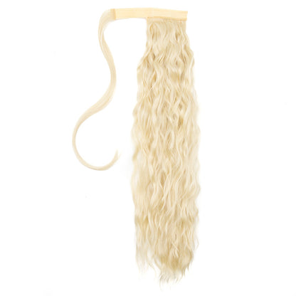 JBEXTENSION Long Corn Wave Ponytail Extension Magic Paste Heat Resistant Wavy Synthetic Wrap Around Ponytail Black Hairpiece for Women (22 Inch)