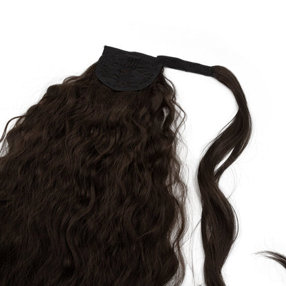 JBEXTENSION Long Corn Wave Ponytail Extension Magic Paste Heat Resistant Wavy Synthetic Wrap Around Ponytail Black Hairpiece for Women (22 Inch)