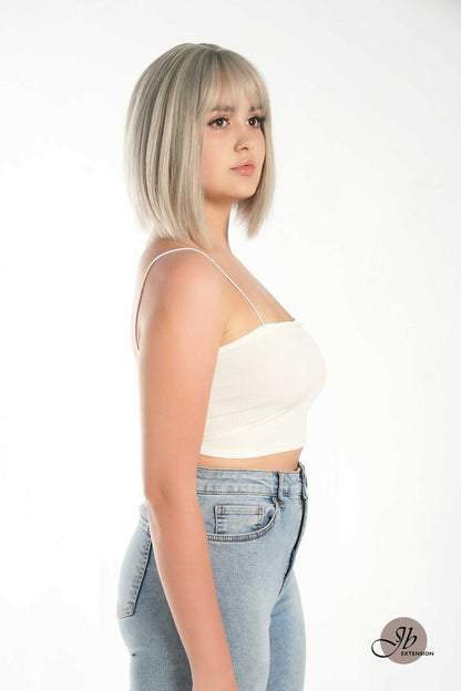 JBEXTENSION 10 Inches Bob Cut Tea Grey Hair With Bangs Wig ZALA