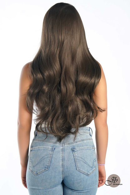 JBEXTENSION 26 Inches Scalpiana Brown Curly 3.5X4 Hard Silky Top Natural Scalp Effect Wig With Bangs BONITA