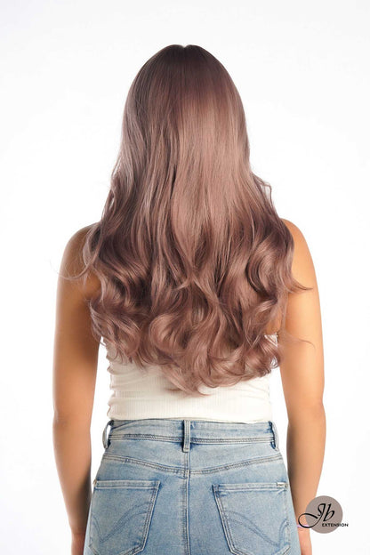 JBEXTENSION 22 Inches Smoke Pink Curly Wig With Bangs CAROL
