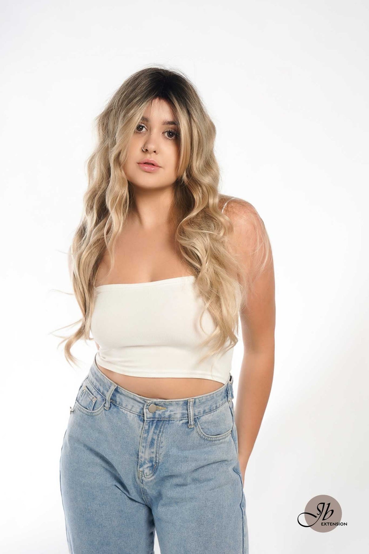 JBEXTENSION 26 Inches Mix Blonde With Dark Root Body Wave With Bangs MANDA