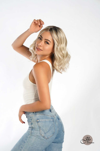 JBEXTENSION CARLI MONO Monofilament Handmade Wig 6X5 Full Monofilament Hand Tied Top Wig 14 Inches Mix Blonde Wave Mono Lace Wig With Anti-slip Silicone Strips Glueless Wig CARLI MONO【BENDY EAR TABS】