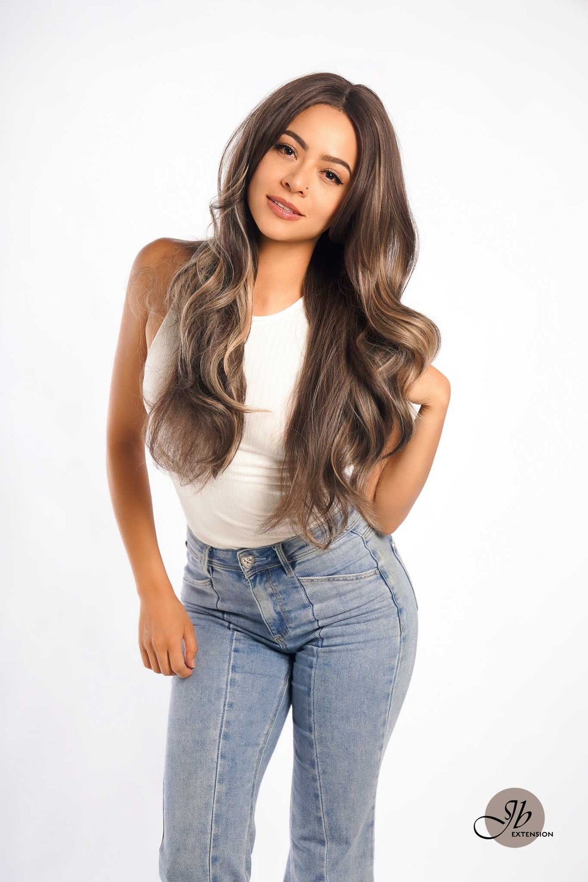 JBEXTENSION 26 Inches Curly Women Brown With Highlight Wig Pre-Cut Frontlace Glueless Wig EMMIE HIGHLIGHT