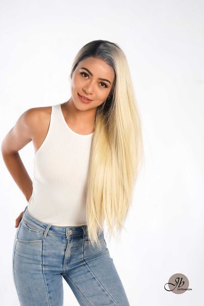 [FINAL SALE] JBEXTENSION 30 Inches Blonde With Dark Root Extra Long Straight Lace Front Wig.Pre Plucked 6*14 HD Transparent Lace Frontal Glueless Wig GLORIA