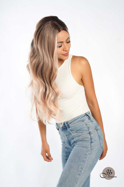 JBEXTENSION 28 Inches Long Apricot Curly Pre-Cut Free Part Frontlace Glueless Wig DEANNA FREE PART