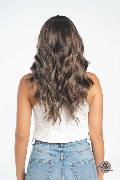 JBEXTENSION 22 Inches Body Wave Brown With Highlight Pre-Cut Frontlace Glueless Wig CLAIRE LACE M