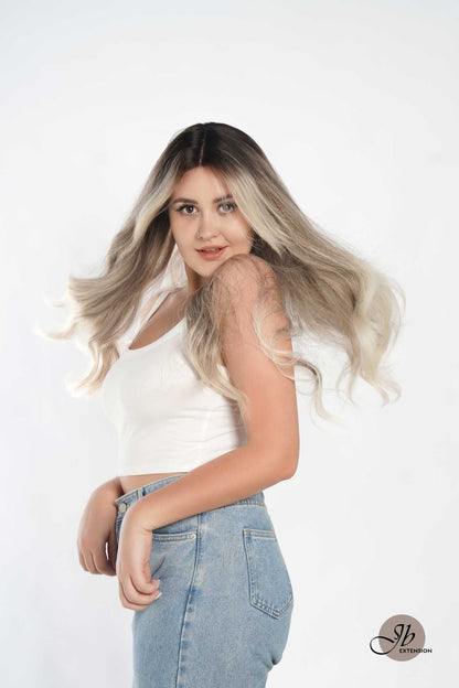 Nichole's Selection -26 Inches Curly Balayage Light Blonde With Dark Root Wig Pre-Cut Frontlace Glueless Wig EMMIE LIGHT BLONDE