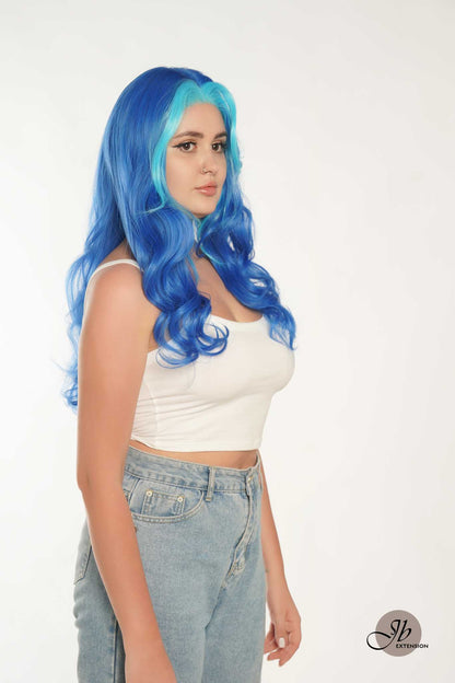 [FINAL SALE] JBEXTENSION 24 Inches Mix Blue Body Wave Pre-Cut Frontlace Glueless Wig BUBBLES