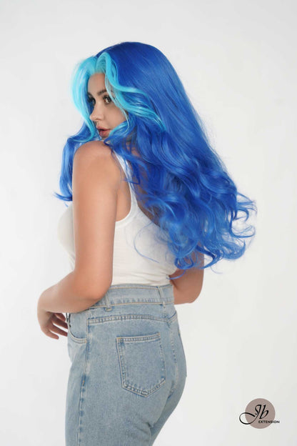 [FINAL SALE] JBEXTENSION 24 Inches Mix Blue Body Wave Pre-Cut Frontlace Glueless Wig BUBBLES