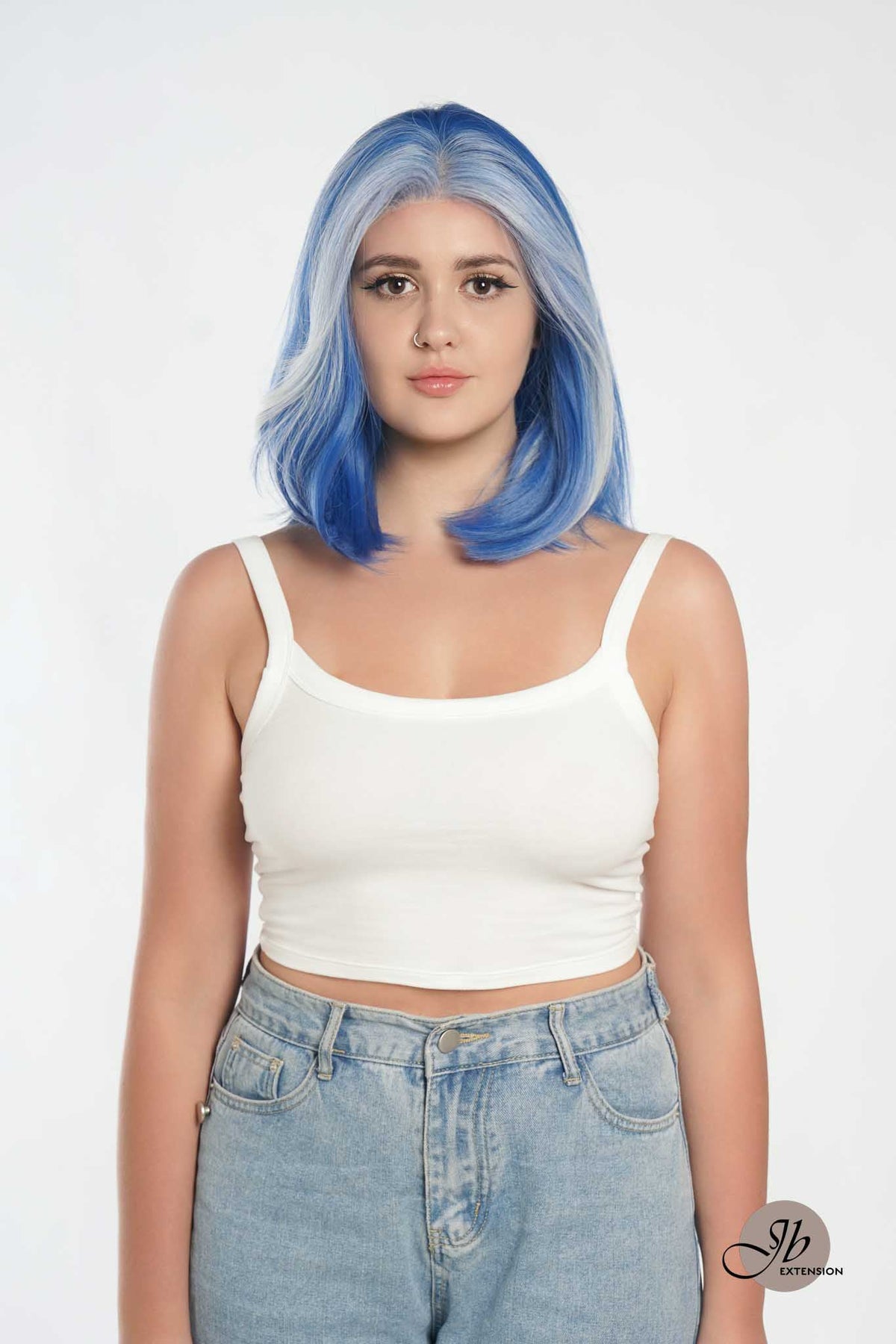 [FINAL SALE] JBEXTENSION 12 Inches Bob Cut Blue With White Highlight Free Part Pre-Cut Frontlace Glueless Wig DOLPHIN