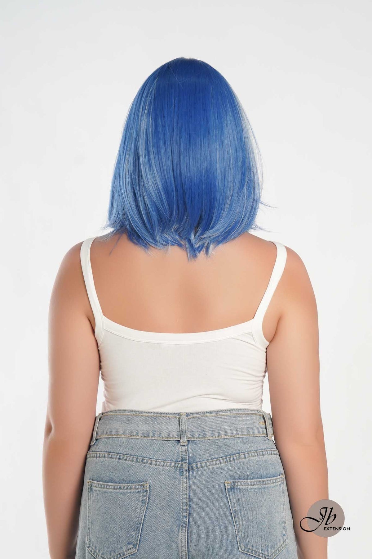 [FINAL SALE] JBEXTENSION 12 Inches Bob Cut Blue With White Highlight Free Part Pre-Cut Frontlace Glueless Wig DOLPHIN