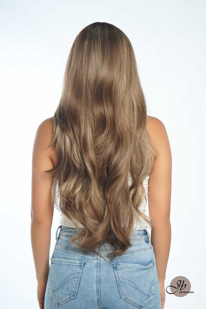 JBEXTENSION 30 Inches Long Light Brown With Highlight Wig With Bangs YUMI