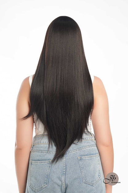 [FINAL SALE] JBEXTENSION GENERATION FIVE 28 Inches Long Tea Black Darkest Brown Straight Wig With Bangs DANA G5