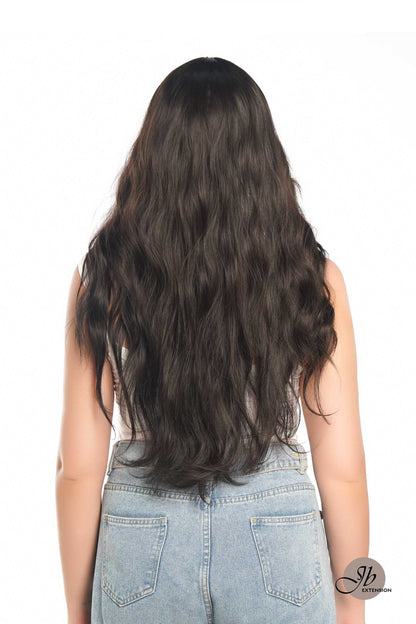 JBEXTENSION 24 Inches Tea Black Darkest Brown Body Wave Wig With Cute Bangs NINI TEA BLACK