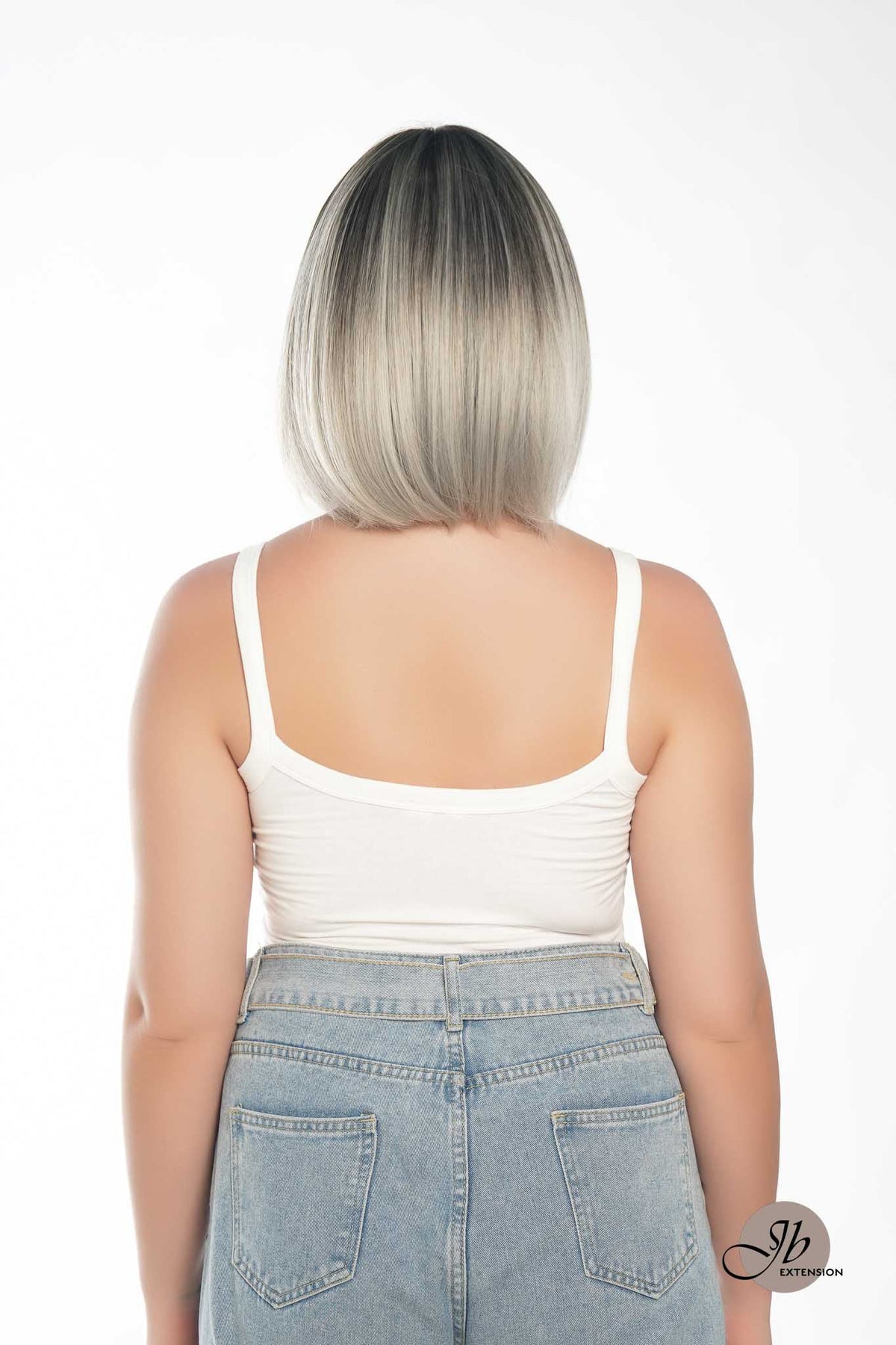 JBEXTENSION 12 Inches Bob Cut Grey Wig With Bangs YUMIKO
