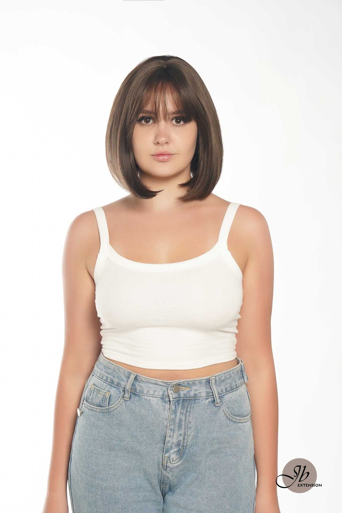 JBEXTENSION 10 Inches Bob Cut Cold Brown Wig With Bangs JOAN
