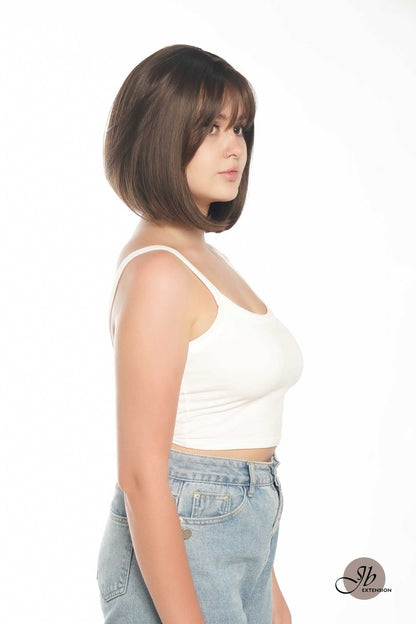 JBEXTENSION 10 Inches Bob Cut Cold Brown Wig With Bangs JOAN
