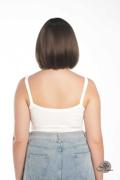 JBEXTENSION 10 Inches Bob Cut Cold Brown Wig With Bangs JOAN