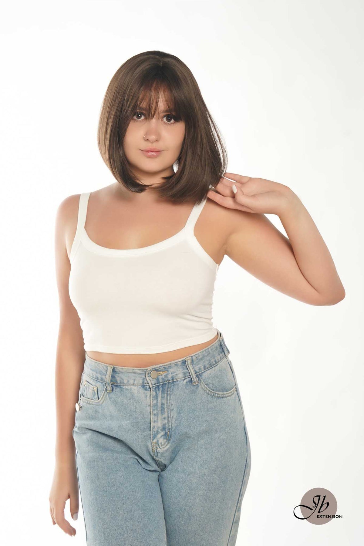 JBEXTENSION 10 Inches Bob Cut Cold Brown Wig With Bangs JOAN