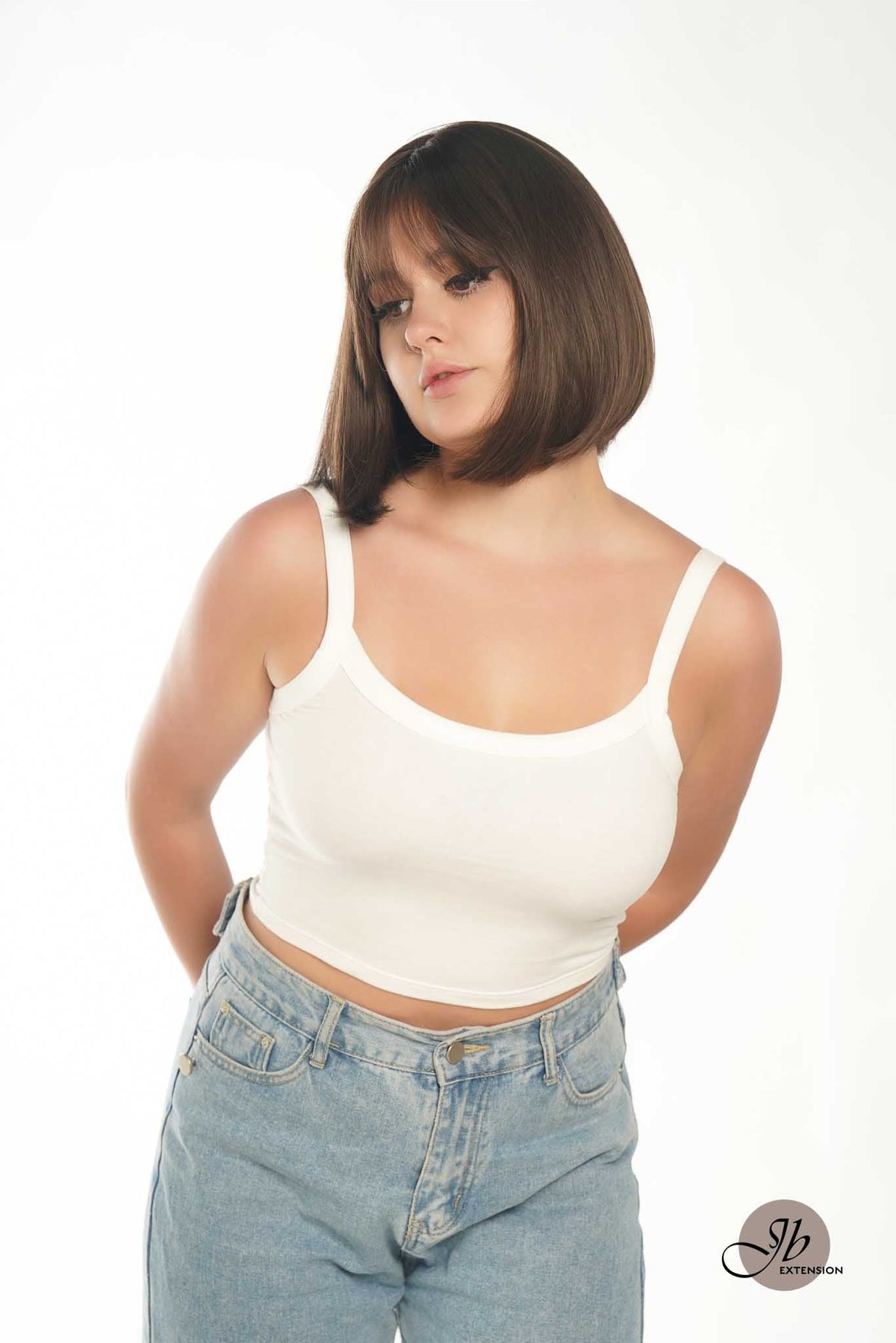 JBEXTENSION 10 Inches Bob Cut Cold Brown Wig With Bangs JOAN