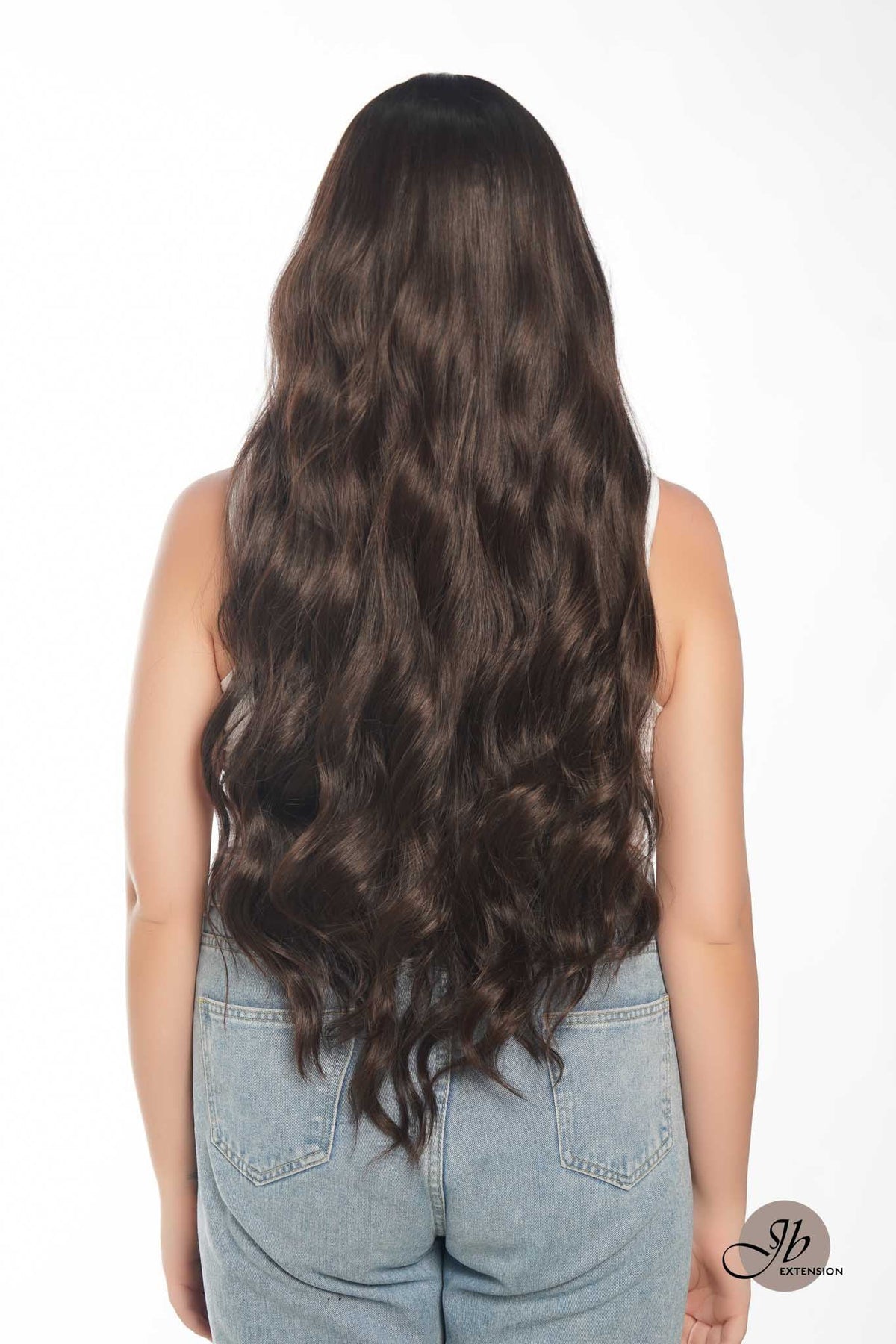 JBEXTENSION 32 Inches Extra Long Body Wave Nature Brown Wig With Bangs JOLIN