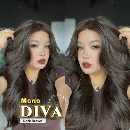 [PRE-ORDER] JBEXTENSION DIVA MONO Full Monofilament Handmade Full Lace Full Hand Tied Wig 24 Inches Long Curly Dark Brown Mono Lace Handmade Futura Fiber Wig with Anti-slip Silicone Strips Glueless Wig DIVA MONO - DARK BROWN【BENDY EAR TABS】