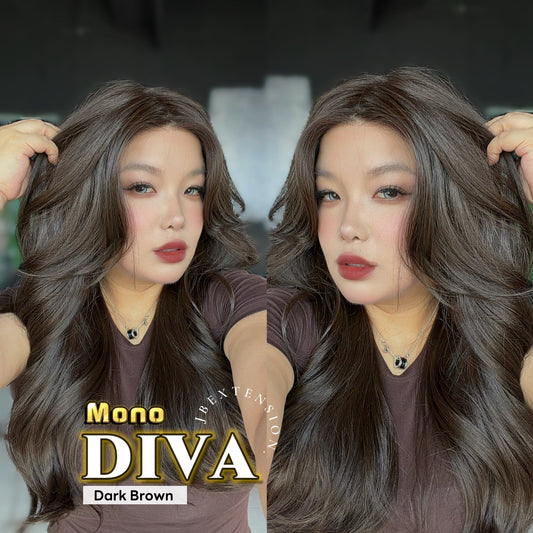 [PRE-ORDER] JBEXTENSION DIVA MONO Full Monofilament Handmade Full Lace Full Hand Tied Wig 24 Inches Long Curly Dark Brown Mono Lace Handmade Futura Fiber Wig with Anti-slip Silicone Strips Glueless Wig DIVA MONO - DARK BROWN【BENDY EAR TABS】