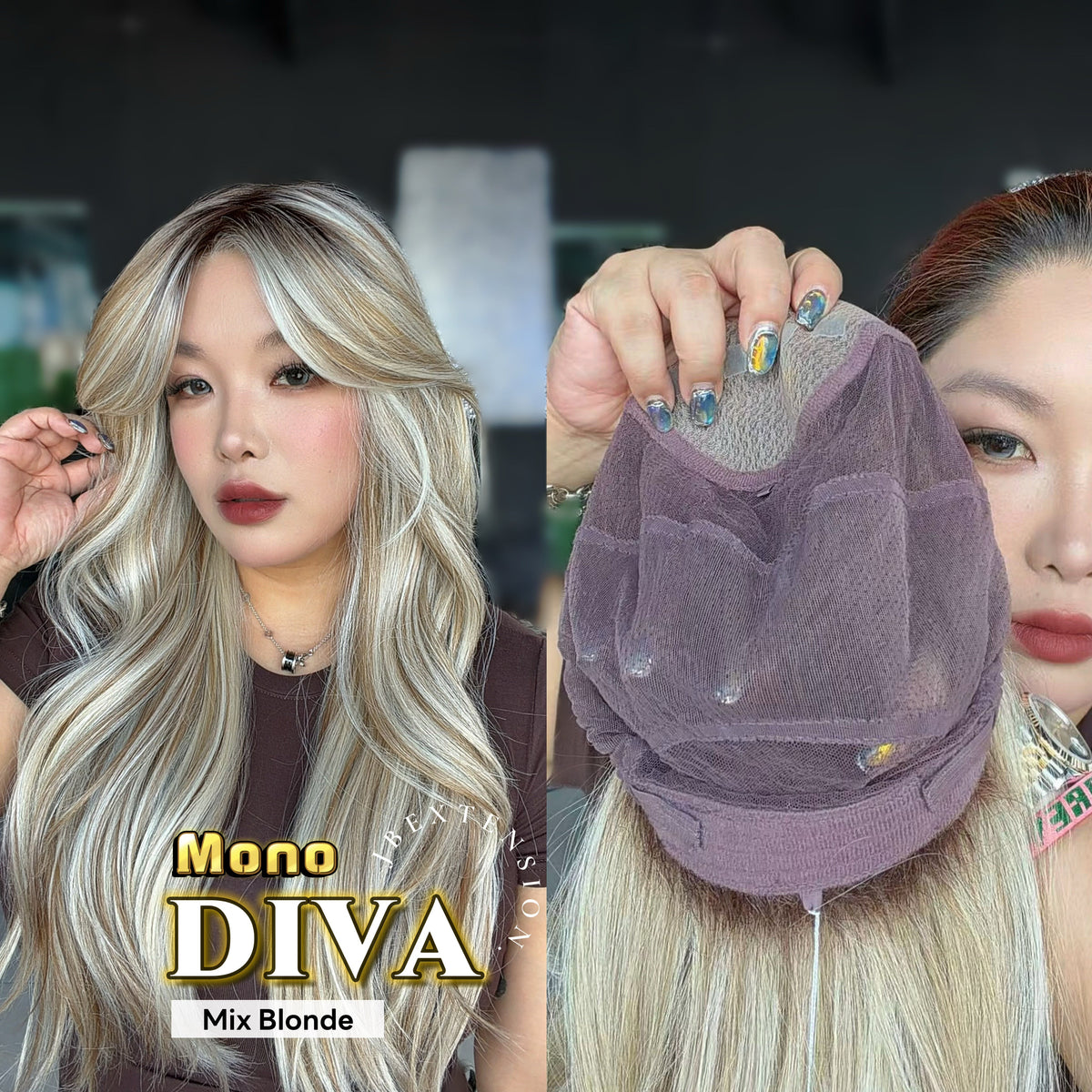 [PRE-ORDER] JBEXTENSION DIVA MONO Full Monofilament Handmade Full Lace Full Hand Tied Wig 24 Inches Long Curly Mix Blonde Mono Lace Handmade Futura Fiber Wig with Anti-slip Silicone Strips Glueless Wig DIVA MONO - MIX BLONDE【BENDY EAR TABS】