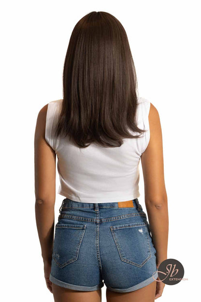 JBEXTENSION 20 Inches Nature Brown Pre-Cut Frontlace Glueless Wig With Bangs JISO