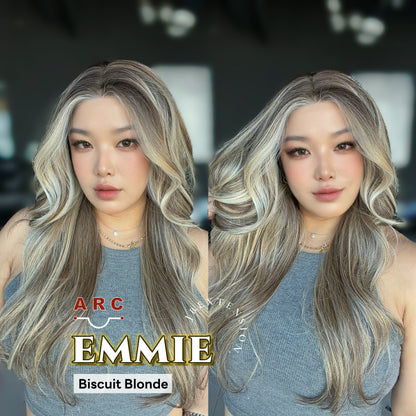 JBEXTENSION 26 Inches Long Curly Biscuit Blonde Pre-Cut Arc Snowflake Lace Frontlace Glueless Wig EMMIE ARC - BISCUIT BLONDE【BENDY EAR TABS】