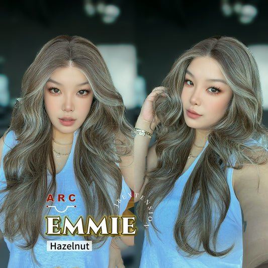 JBEXTENSION 26 Inches Long Curly Hazelnut Pre-Cut Arc Snowflake Lace Frontlace Glueless Wig EMMIE ARC - HAZELNUT【BENDY EAR TABS】