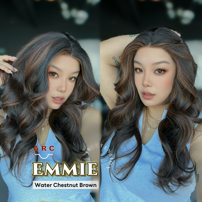 JBEXTENSION 26 Inches Long Curly Water Chestnut Brown Pre-Cut Arc Snowflake Lace Frontlace Glueless Wig EMMIE ARC - WATER CHESTNUT BROWN【BENDY EAR TABS】