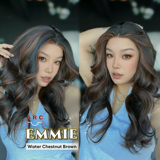 JBEXTENSION 26 Inches Long Curly Water Chestnut Brown Pre-Cut Arc Snowflake Lace Frontlace Glueless Wig EMMIE ARC - WATER CHESTNUT BROWN【BENDY EAR TABS】