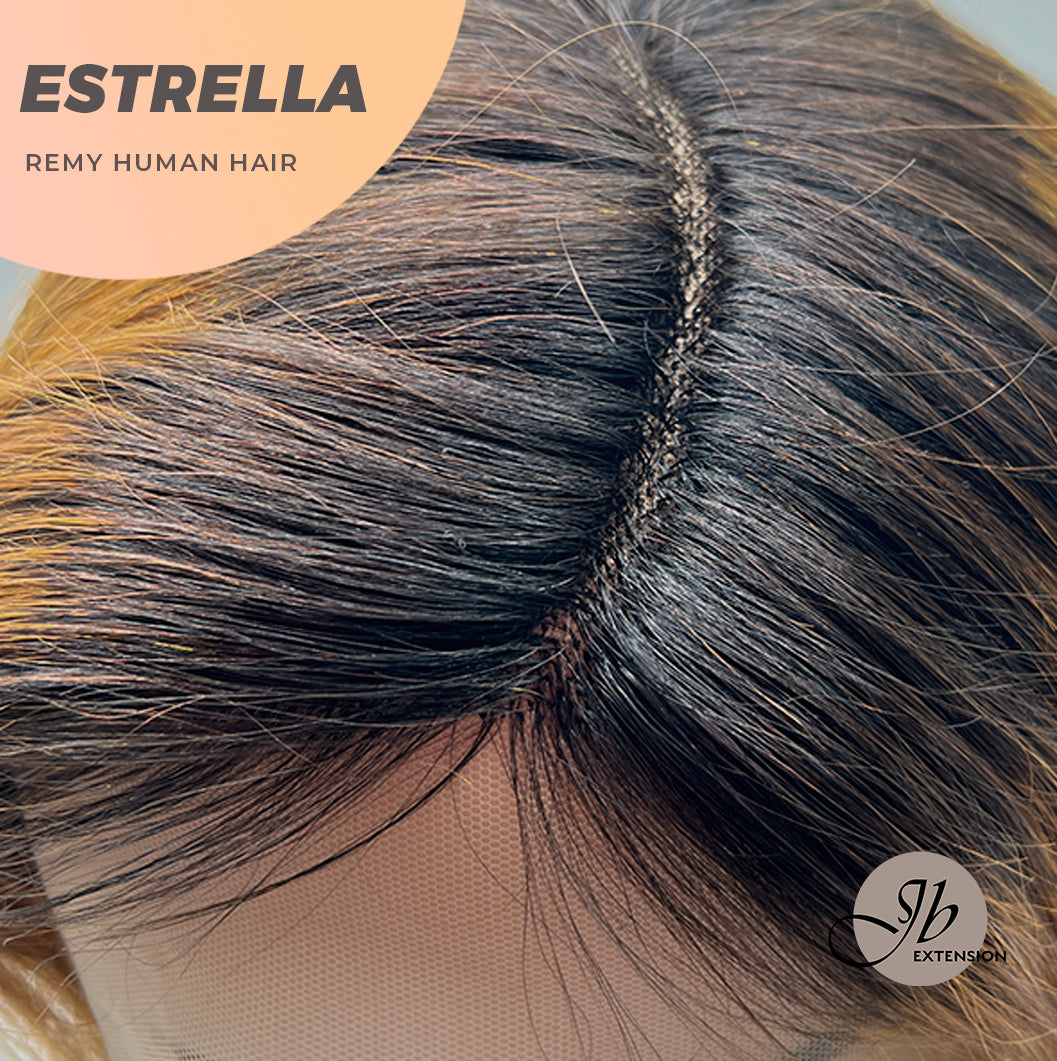 JB EXTENSION 6 Inches Pixie Cut Front-lace Real Human Hair in Mustard Yellow Color with Dark Roots ESTRELLA