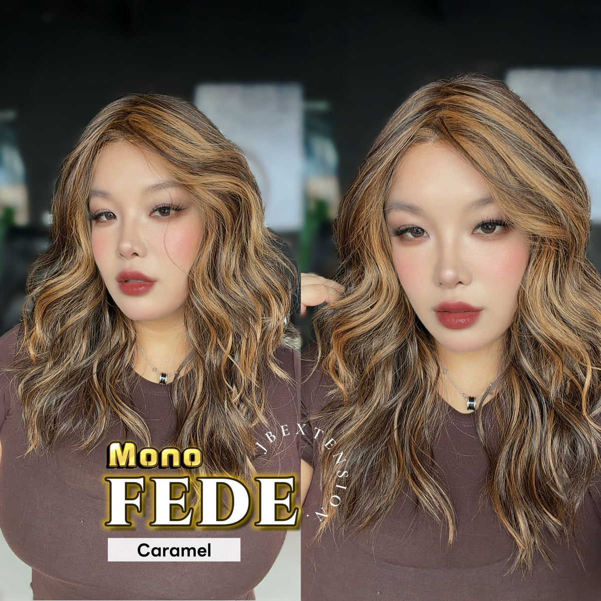 JBEXTENSION FEDE MONO Full Monofilament Handmade Full Lace Full Hand Tied Wig 19 Inches Wave Caramel Mono Lace Handmade Futura Fiber Wig with Anti-slip Silicone Strips Glueless Wig FEDE MONO - CARAMEL【BENDY EAR TABS】