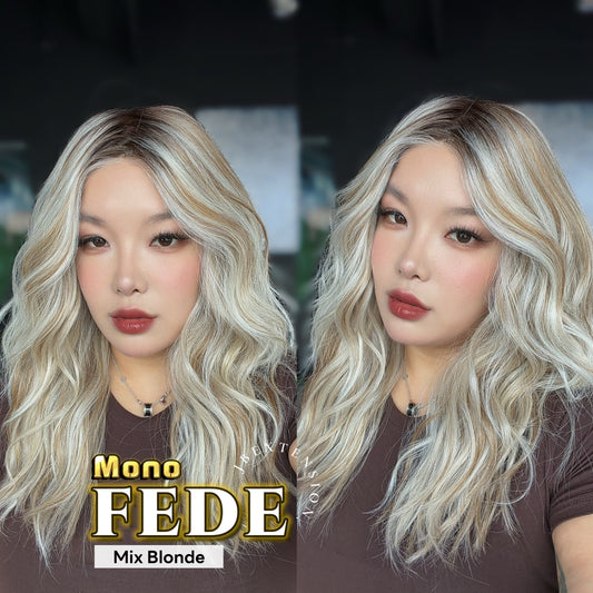 [PRE-ORDER] JBEXTENSION FEDE MONO Full Monofilament Handmade Full Lace Full Hand Tied Wig 19 Inches Wave Mix Blonde Mono Lace Handmade Futura Fiber Wig with Anti-slip Silicone Strips Glueless Wig FEDE MONO - MIX BLONDE【BENDY EAR TABS】