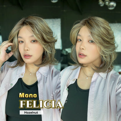 JBEXTENSION FELICIA MONO Full Monofilament Handmade Full Lace Full Hand Tied Wig 11 Inches Hazelnut Mono Lace Handmade Futura Fiber Wig with Anti-slip Silicone Strips Glueless Wig FELICIA MONO - HAZELNUT【BENDY EAR TABS】