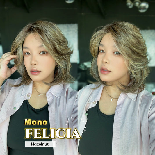 JBEXTENSION FELICIA MONO Full Monofilament Handmade Full Lace Full Hand Tied Wig 11 Inches Hazelnut Mono Lace Handmade Futura Fiber Wig with Anti-slip Silicone Strips Glueless Wig FELICIA MONO - HAZELNUT【BENDY EAR TABS】