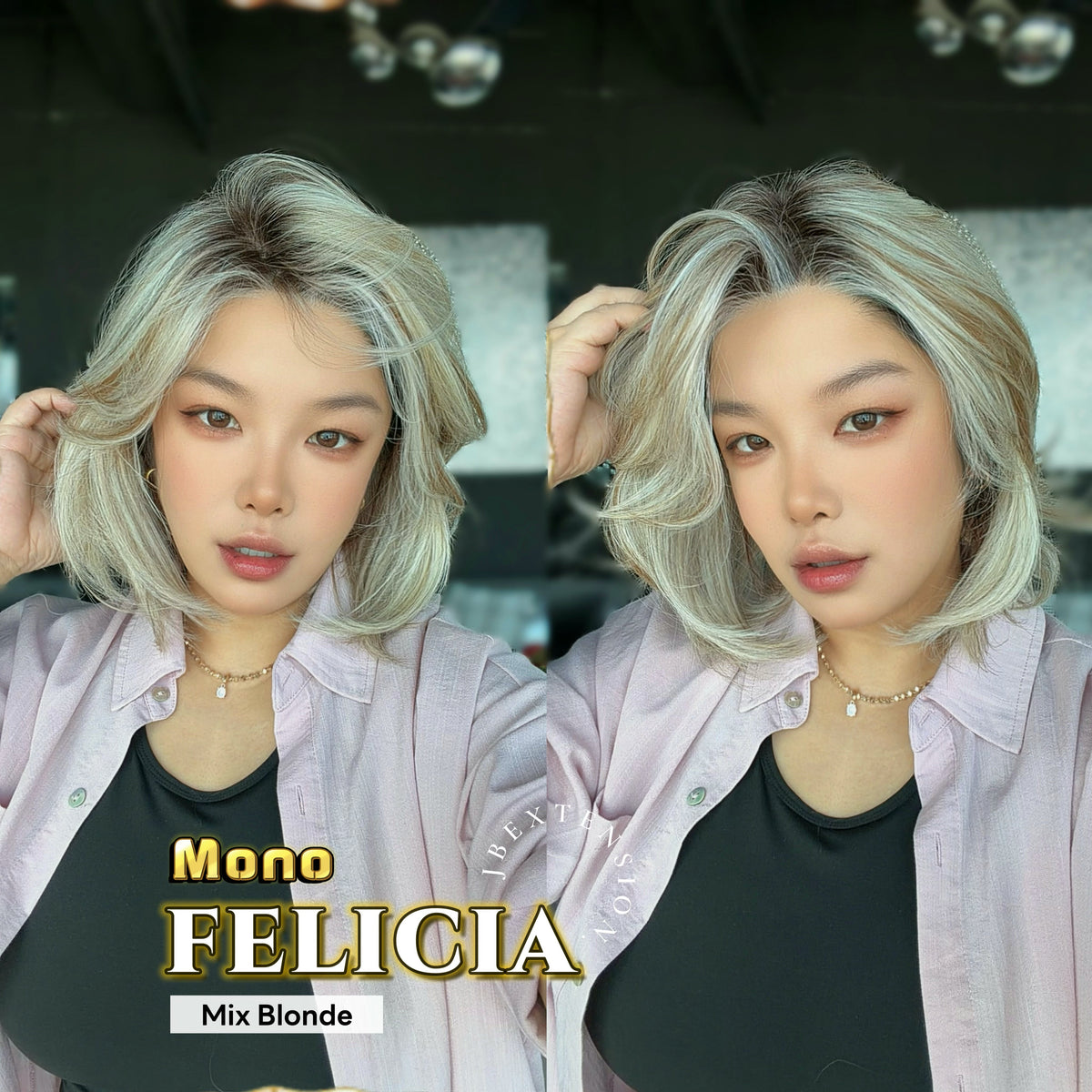 JBEXTENSION FELICIA MONO Full Monofilament Handmade Full Lace Full Hand Tied Wig 11 Inches Mix Blonde Mono Lace Handmade Futura Fiber Wig with Anti-slip Silicone Strips Glueless Wig FELICIA MONO - MIX BLONDE【BENDY EAR TABS】