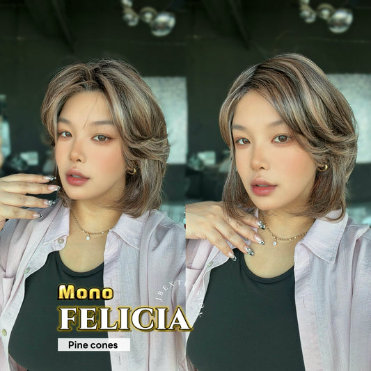 JBEXTENSION FELICIA MONO Full Monofilament Handmade Full Lace Full Hand Tied Wig 11 Inches Pine Cones Mono Lace Handmade Futura Fiber Wig with Anti-slip Silicone Strips Glueless Wig FELICIA MONO - PINE CONES【BENDY EAR TABS】