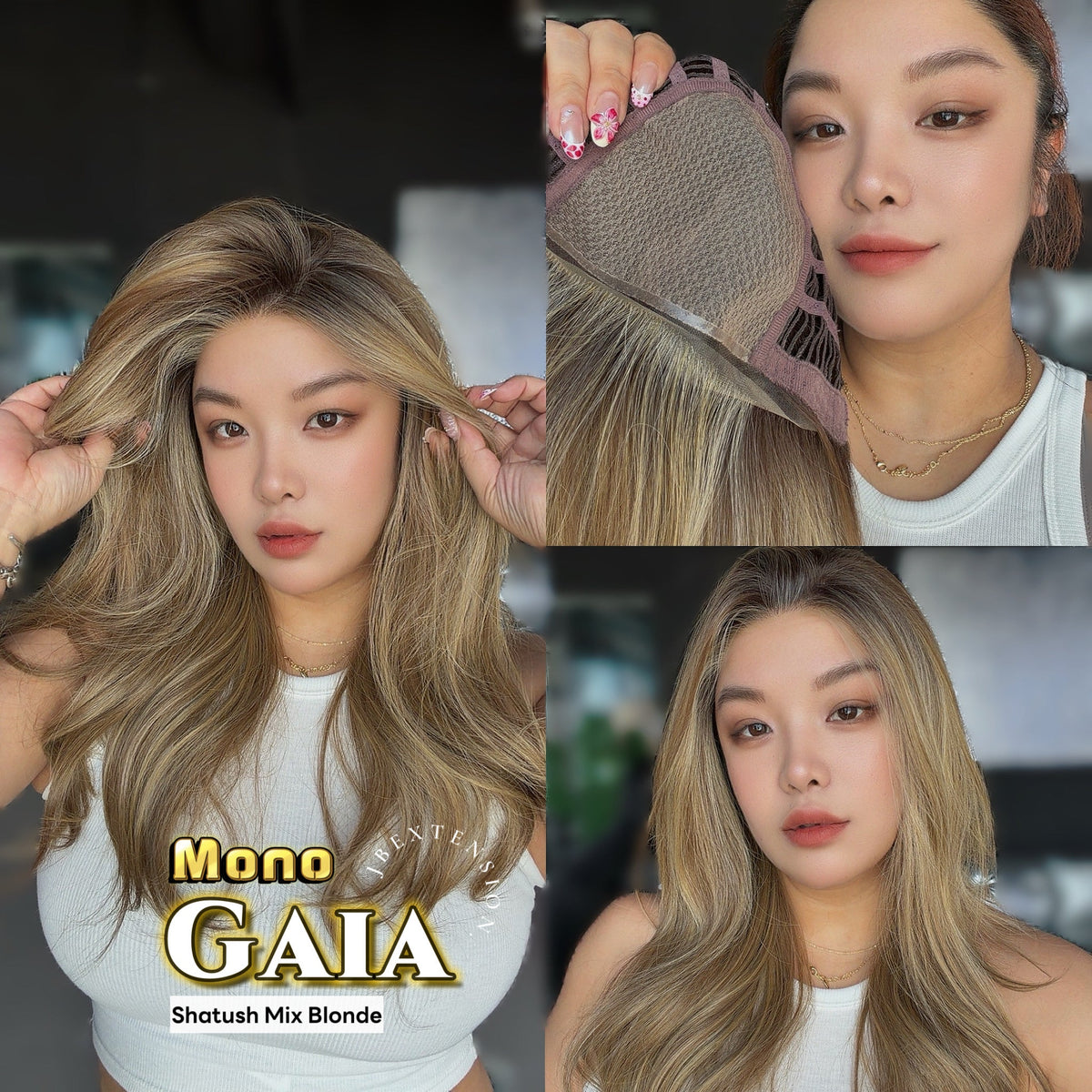 JBEXTENSION GAIA MONO Monofilament Handmade Wig 6X5 Full Monofilament Hand Tied Top Wig 24 Inches Curly Shatush Mix Blonde Mono Lace Wig Glueless Wig GAIA MONO - SHATUSH MIX BLONDE【BENDY EAR TABS】