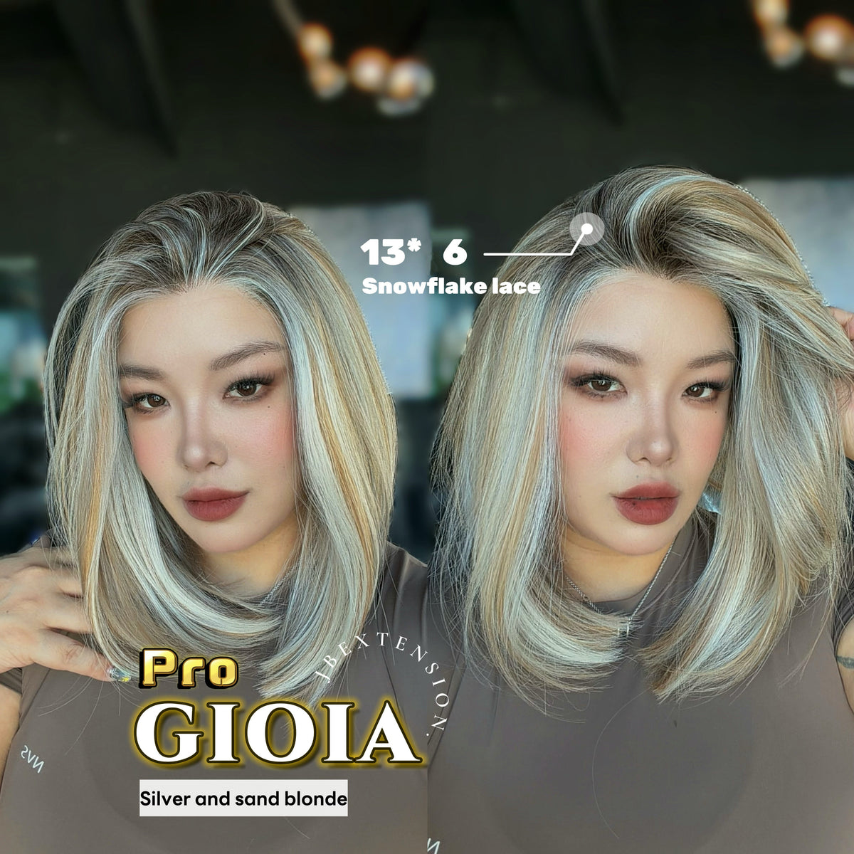 JBEXTENSION 14 Inches Silver Sand Blonde Pre-Cut 13X6 Free Part Snowflake Lace Frontlace Bob Cut Glueless Wig GIOIA PRO - SILVER SAND BLONDE【BENDY EAR TABS】