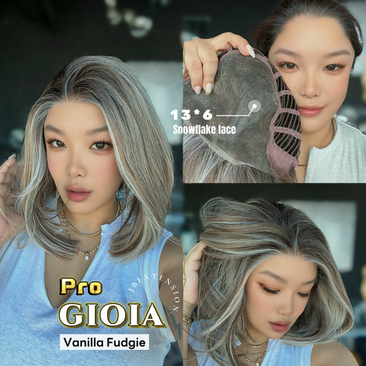 JBEXTENSION 14 Inches Vanilla Fudgie Pre-Cut 13X6 Free Part Snowflake Lace Frontlace Bob Cut Glueless Wig GIOIA PRO - VANILLA FUDGIE【BENDY EAR TABS】